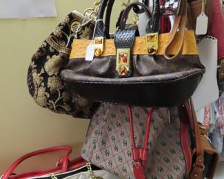 Designer purses, Dooney and Burke, Brahman, Coach, Kate Spade, Steve Madden, Louis Vuitton.