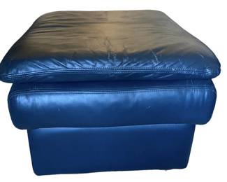 Blue Leather Ottoman