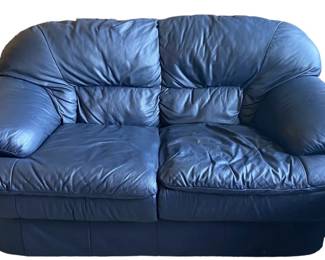 Blue Leather Loveseat