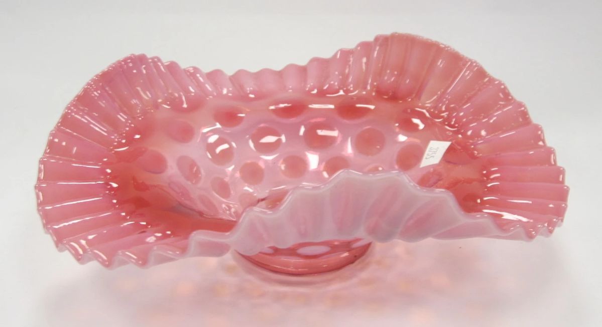 PINK COIN DOT RUFFLE EDGE GLASS BOWL