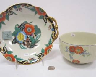 HALL "POPPY" SMALL MIXING BOWL AND NORITAKE HAND PAINTED LOW BOWL