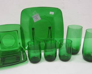 GREEN GLASS DISHES