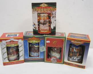 FIVE BUDWEISER BEER MUGS