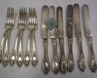 ANTIQUE ROGERS BROS SILVER PLATE KNIVES AND DINNER FORKS