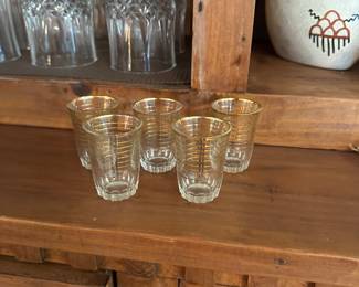 Vintage MCM Gold Rimmed Shot Glass Set 