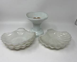 Lot 69 | Vintage Milk Glass Candle Stick & Bowls
