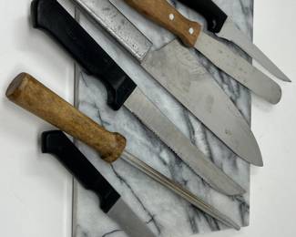 Lot 100 | Knives & Marble Cutting Block
