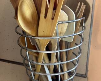 Lot 126 | Basket Of Wooden Utensils Spoons
