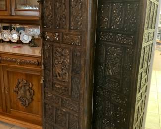 Vintage Wood Carved Folding Screen
