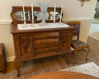 Antique sideboard, vintage oak chair. 