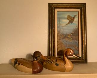 Hand carved Wooden Duck Decoys. Oil Paintings by various artist(including homeowner).