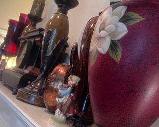 Mantel Decor. Lots of vases at this sale. All priced to sell