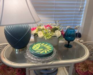 Matching vintage rattan table and chairs 