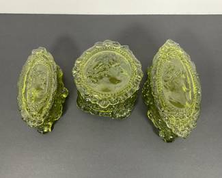 Fostoria Jenny Lind Green Glass Jars