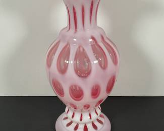 Fenton Cranberry Opalescent Coin Dot Vase