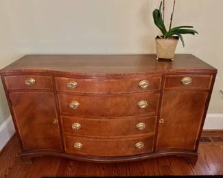 $395 - Banded mahogany sideboard with serpentine front - 35.5" H, 60.5" W, 20.5" D