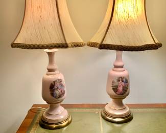 $95 - Pair of vintage pink table lamps - each 20" H, base 5.5" diam