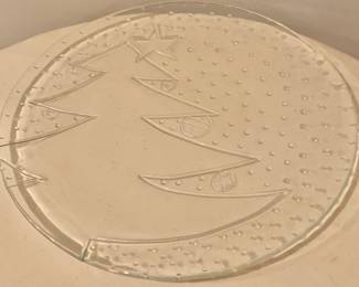 $12 - Glass Christmas tree platter - 13" diam