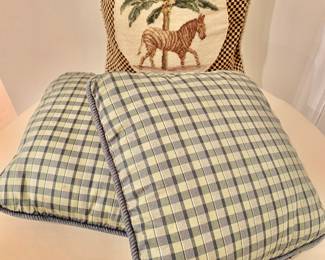 $18 - Zebra pillow approx 11" x 11"; $16 - Pair of plain pillows
