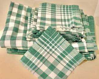 $30 per set - Green and white plaid tablecloth with 8 matching napkins (2 sets available!) - tablecloth: 56" x 84"; napkins each 15" x 15"