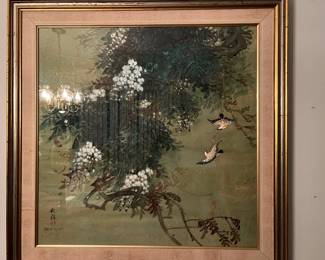Chiu Weng Artist born in 1920 in Soochow, China near Shanghai.  Watercolor on silk 30 x 30
