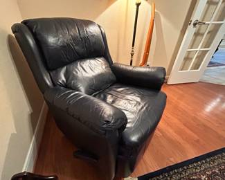 La-Z-Boy recliner -- Navy and leather 