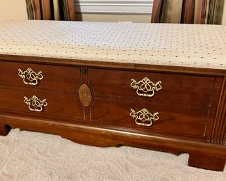Vintage Lane Cedar Chest with beautiful detail and upholstered top 