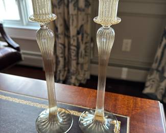 Pair of mercury, glass amber color, candlesticks