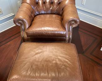 Hancock And Moore brown leather chair with ottoman