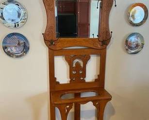 Vintage Oak Hall Tree, C. Early 20th Century
