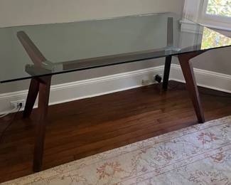 Crate And Barrel Midcentury Style Glass Top Desk
