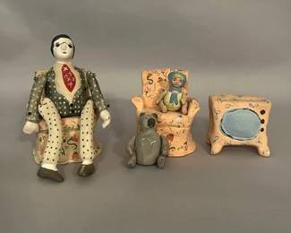 N Friedman Group Of Jiggly Jointed Polymer Clay Figurines, Signed
