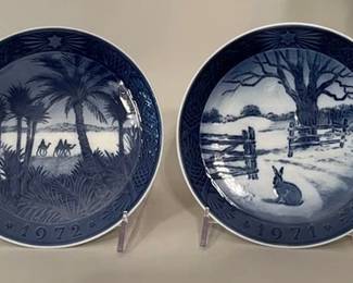 2 Royal Copenhagen Blue And White Christmas Plates Series, 1971 And 1972
