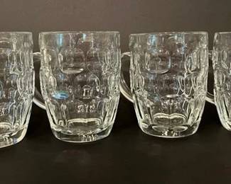 Set Of Six Thumbprint Beer Mugs With Pint, 27x Etched On Exterior, France
