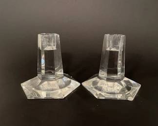 Pair Of Tiffany & Co. Frank Lloyd Wright Crystal Candlesticks, 1986
