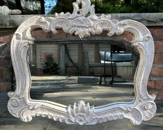 Rococo Style White Painted Wood Wall Mirror