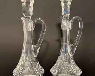 Pair Of American Brilliant Cut Glass Decanters Or Cruets And Stoppers
