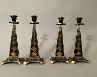Four Vintage Cast Brass Candle Holders (two Sets Of 2), Made In Israel
