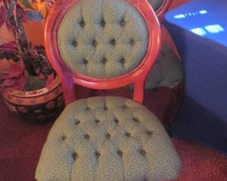 Pair of Wood Framed, Button-Tufted Side Chairs