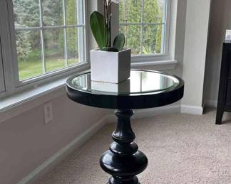 Mirrored Occasional Table With Orchid Decor 