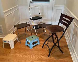 Assorted Stools And Small Vintage Tables 