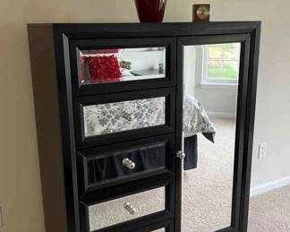 Mirrored Dresser, Vase And Clock