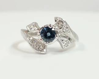 Blue Sapphire with Diamond white gold ring
