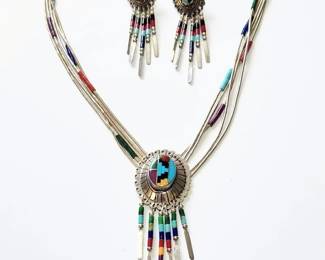Native American Inlay necklace and earrings