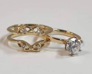 Mounting set, 14k yellow gold with diamonds in enchancer band and Cz in solitare