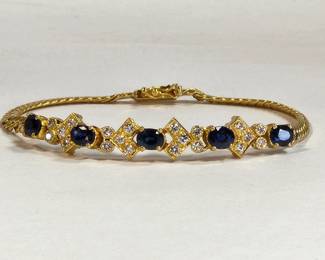 18k yellow gold Colbalt Sapphire and Diamond bracelet 6.75"