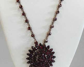Victorian Czechoslovakian Garnet necklace chain with Ganet brooch attached to chain circa 1890's