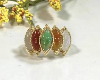 Multi color jade ring sz 7