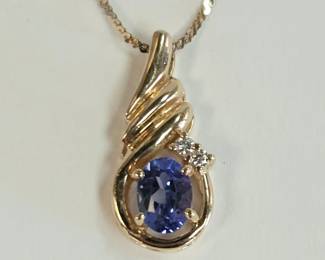Tanzanite and Diamond accent 14k yellow gold necklace