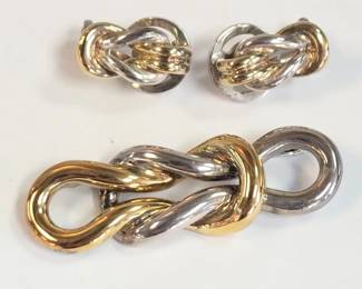 Designer Tanes Mexico sterling with gold overlay earrings and pin set